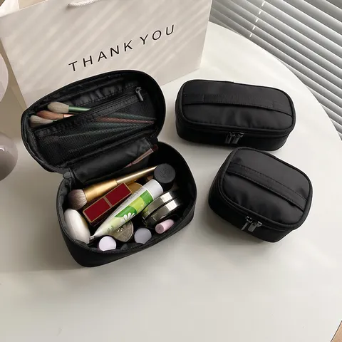 Minimalistische Effen Kleur Stof Toilettas Grote Capaciteit Reizen Make-up Opbergtas Draagbare Cosmetische Tas