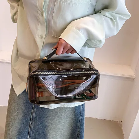 Transparante PVC Cosmeticatas Grote Capaciteit Draagbare Waterdichte Toiletorganizer Handtas Voor Reizen Dagelijkse Make-up