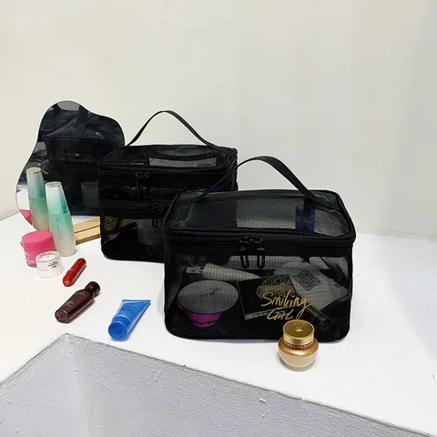 Tragbare Mesh Reise Make-up Tasche Große Kapazität Transparente Kosmetiktasche Doppelschicht Reißverschluss Kulturbeutel