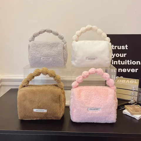 Herfst Winter Pluche Cosmetische Tas Grote Capaciteit Draagbare Make-up Tas Pluizige Reizen Toiletas