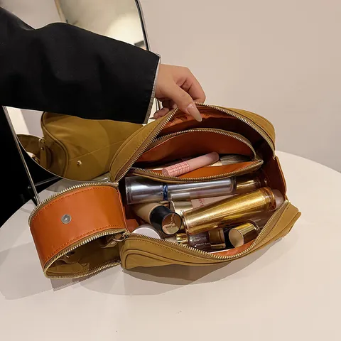 Retro PU Leer Cosmetische Tas Grote Capaciteit Waterdichte Make-up Organizer Handige Toiletartikelen Opslag Tas Voor Vrouwen