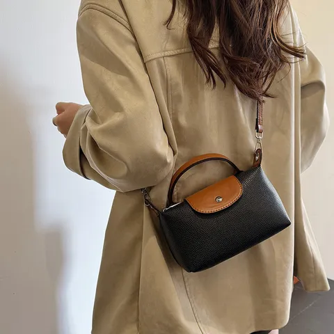 Dames Mode PU Leer Dumpling Tas Casual Contrast Kleur Schoudertas Handtas