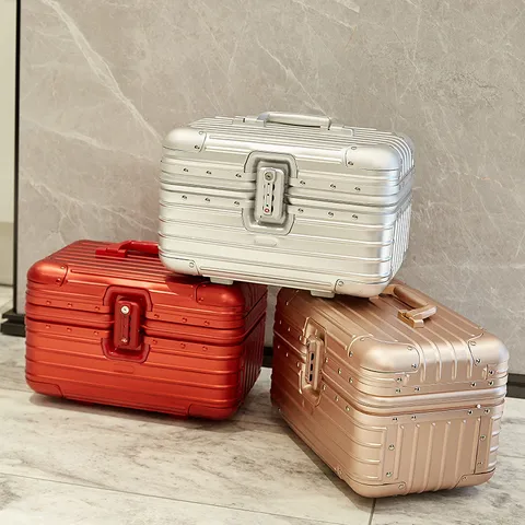 Aluminium Magnesium Legering Kosmetische Koffer Draagbare Make-up Doos Harde Schaal Reizen Opslag Gereedschapskist Met Slot