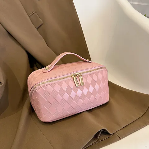 Grote Capaciteit Gewatteerd PU Leer Cosmetische Tas Draagbare Reizen Make-up Pouch Rits Toiletartikelen Organizer Tas Voor Vrouwen