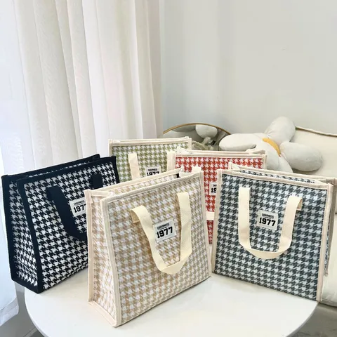 Vintage Hondentand Make-uptas Grote Capaciteit Reistoilettas Handtas Casual Katoen en Linnen Kosmetisch Pouch