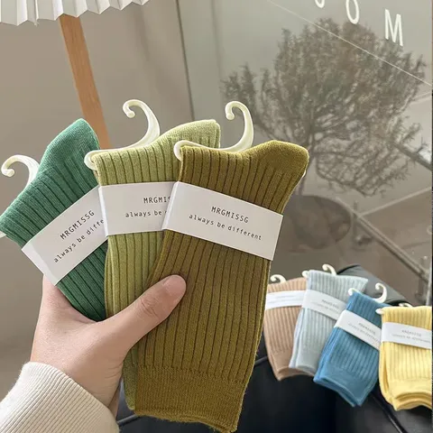 Women's Casual Pure Cotton Slouch Socks Solid Color Ribbed Mid Tube Fashion Daily Wear Comfort Hosiery