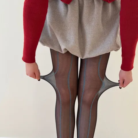 Women's Sexy Blue Ear of Wheat Vertical Stripe Pantyhose Retro Jacquard Thin Black White Nylon Tights Spring Summer Leggings