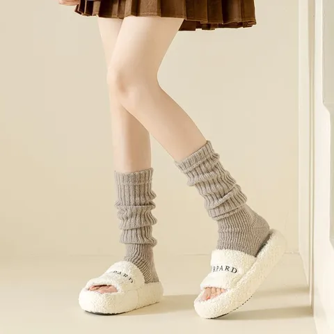 Women Winter Thick Knit Leg Warmers Solid Color Slouchy Foot Stirrup Long Boot Socks Warm Thermal Hosiery Accessories