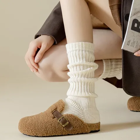 Women Winter Thick Knit Leg Warmers Solid Color Slouchy Foot Stirrup Long Boot Socks Warm Thermal Hosiery Accessories