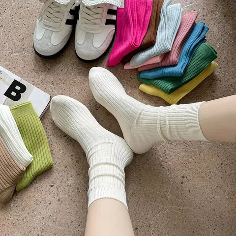 Women's Casual Pure Cotton Slouch Socks Solid Color Ribbed Mid Tube Fashion Daily Wear Comfort Hosiery