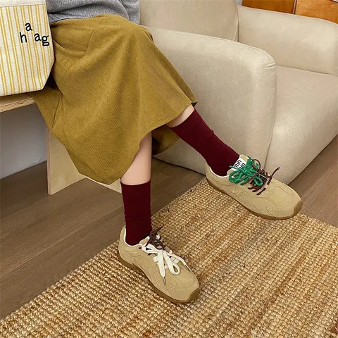 Calze a collo medio a coste vintage da donna in cotone pettinato tinta unita casual retro di uso quotidiano