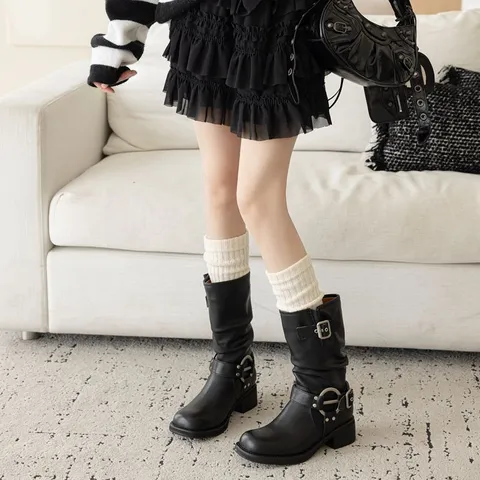 Women Winter Knit Leg Warmers Ribbed Stirrup Socks Solid Color Casual Long Boot Cuffs