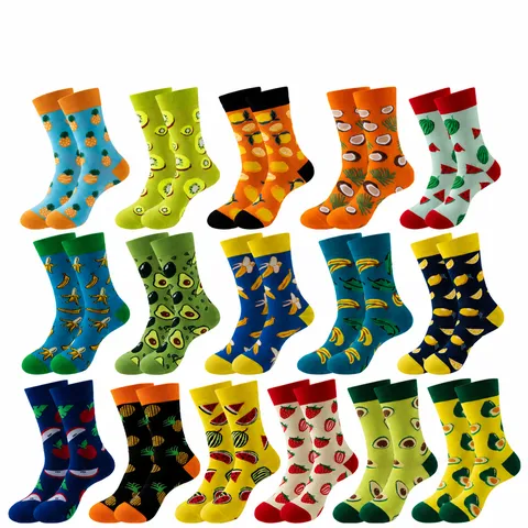 Chaussettes Mi-hautes Unisexe en Mélange de Coton Motif Coloré de Fruits et Aliments Drôles Chaussettes Décontractées pour Hommes Femmes