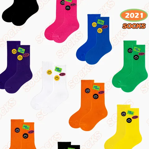 Kids Mid-Tube Socks Autumn Cotton Cute Letter Smile Face Embroidery Casual Sports Socks For Boys And Girls