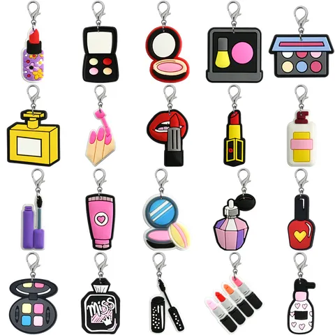 Cartoon Cosmetica PVC Sleutelhanger Leuke Parfum Lipstick Make-up Oogschaduw Tas Hanger Zacht Rubber Sleutelhanger