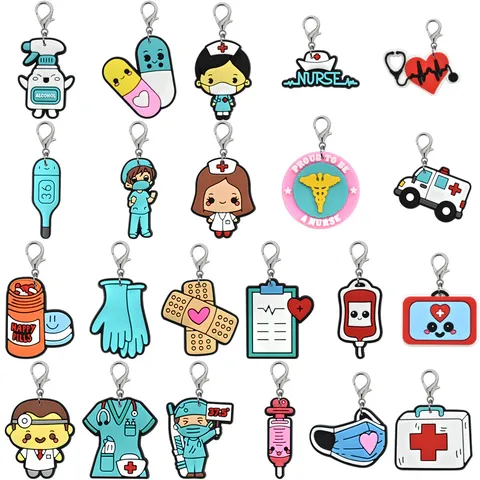 Medizinischer Cartoon Schlüsselanhänger Süßer Krankenschwester Arzt PVC Weichgummi Anhänger Karabinerverschluss Tasche Ornament Kreatives Geschenk Zubehör