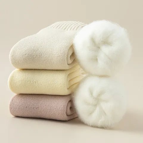 Women's Winter Thickened Fleece Lined Mid-Tube Socks Solid Color Warm Thermal Floor Socks For Home Sleep Daily Wear