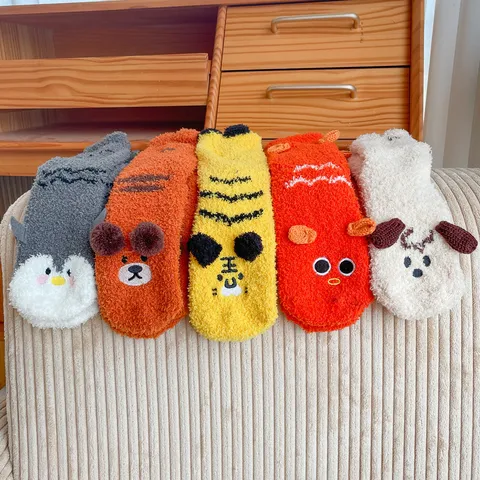 Women's Thickened Coral Fleece Floor Socks Cute Cartoon Animal Winter Warm Indoor Home Socks