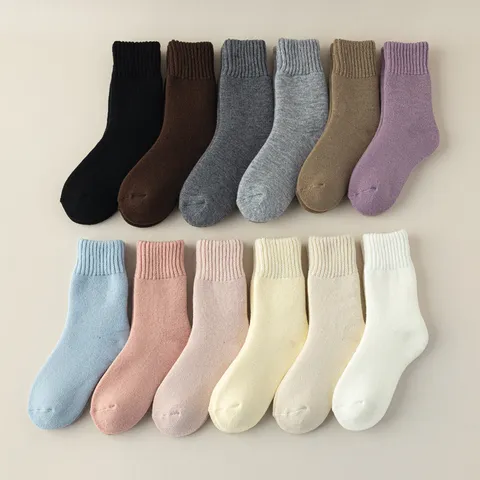 Women's Winter Thickened Fleece Lined Mid-Tube Socks Solid Color Warm Thermal Floor Socks For Home Sleep Daily Wear