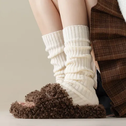 Calentadores de Piernas de Punto Cálidos de Invierno Calcetines Slouch Rayados Verticales Estilo Universitario JK Puños de Botas