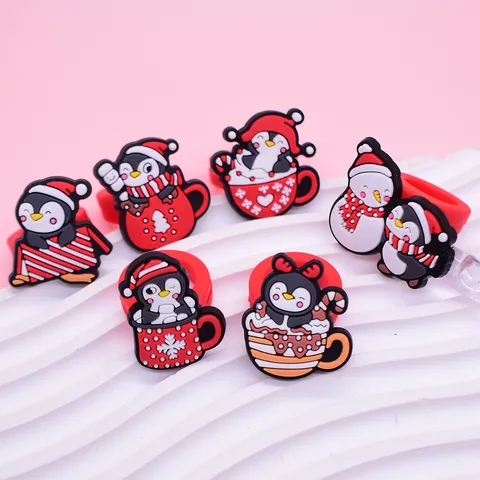 Noël Manchot Bague en Caoutchouc Souple PVC Mignon Cartoon Enfants Bague Enfants DIY Bijoux Cadeau de Fête Festive Accessoires