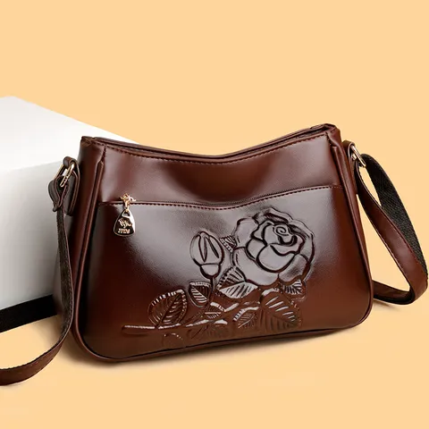 Luxe PU-leren Schoudertas voor Dames Roos Reliëf Grote Capaciteit Crossbodytas voor Moeder Pendelen Kantoor Reizen Handtas