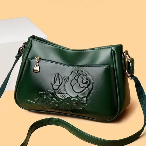 Luxe PU-leren Schoudertas voor Dames Roos Reliëf Grote Capaciteit Crossbodytas voor Moeder Pendelen Kantoor Reizen Handtas
