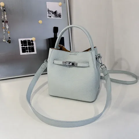 Women Bucket Bag PU Leather Stitching Handle Shoulder Bag With Metal Lock Classic Fashion Tote Handbag Daily Crossbody Bag