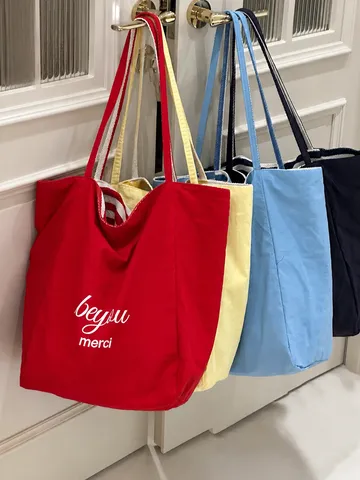 Donna Casual Cotone Lino Borsa Tote Grande Capacità Borsa a Tracolla a Righe Borsa Shopper Reversibile