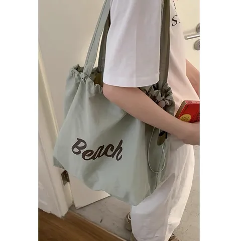 Donna Nylon Borsa Tote Casual Grande Capacità Borsa a Tracolla Spiaggia Lettera Stampata Borsa per la Spesa Portatile Borsa