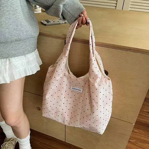 Borsa Tote in Tela Addensata Casual Per le Donne Borsa a Tracolla di Grande Capacità Moda A Pois Borsetta Borsa Shopper per Lavoratori