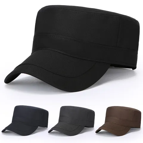 Men's Casual Flat Cap Solid Color Breathable Sun Protection Outdoor Sports Peak Cap Adjustable Summer Hat