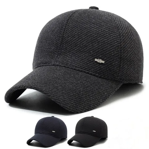 Men Winter Cotton Baseball Cap Thickened Warm Thermal Ear Protection Hat Casual Solid Color Outdoor Sports Dad Hat