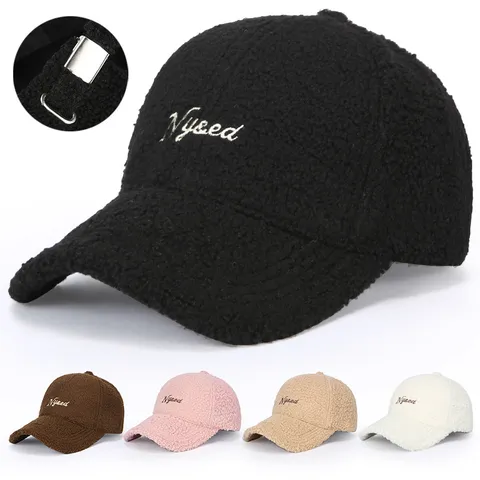 Women's Winter Warm Teddy Fleece Baseball Cap Casual Letter Embroidery Adjustable Dad Hat Fashion Outdoor Hat