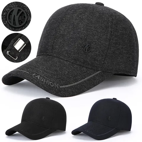 Men Winter Warm Baseball Cap Fleece Lined Windproof Ear Protection Hat Casual Outdoor Cotton Sports Cap