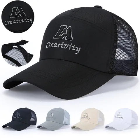 Men's Breathable Mesh Baseball Cap Sun Protection Outdoor Casual Adjustable Sports Dad Hat Solid Color Polyester Hat