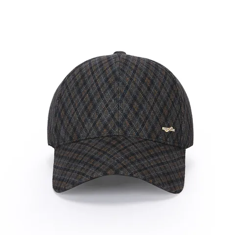 Women's Casual Cotton Plaid Baseball Cap Autumn Winter Warm Adjustable Outdoor Sun Protection Hat With Metal Rhinestone Decor