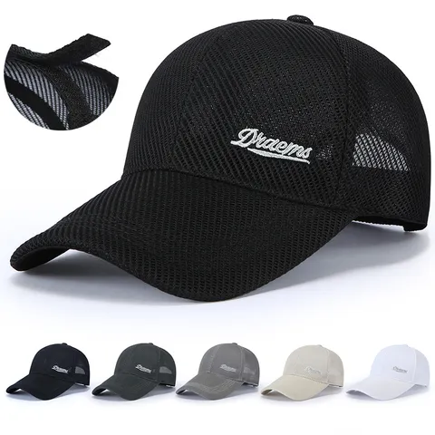 Men Summer Breathable Mesh Baseball Hat Outdoor Sun Protection Extended Brim Solid Color Casual Sport Cap