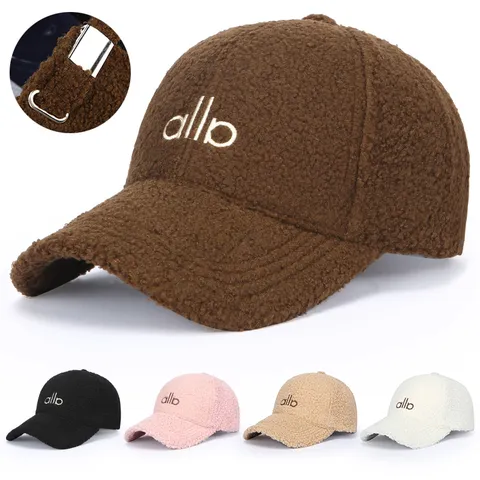 Winter Warm Faux Shearling Baseball Cap For Women Thickened Teddy Fleece Solid Color Letter Embroidery Adjustable Dad Hat
