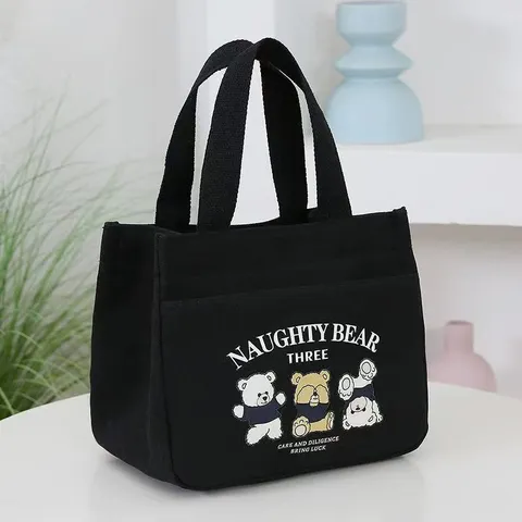 Borsa Tote in Tela da Donna Stampa Orsetto Cartoon Grande Capacità Borsa a Mano Casual Ufficio Borsa Pranzo Viaggio Quotidiana