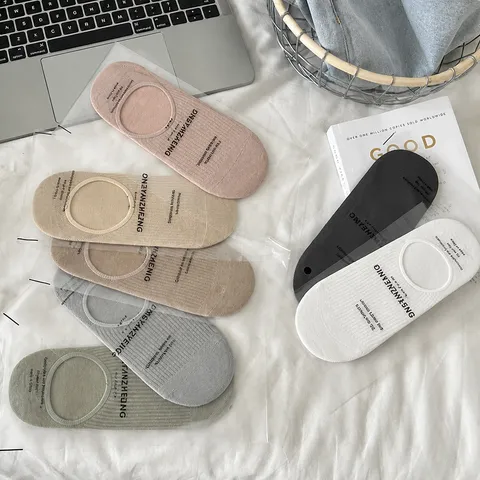 Women Summer Minimalist Combed Cotton Invisible Boat Socks Solid Color Anti-Slip Low Cut Shallow Mouth Socks