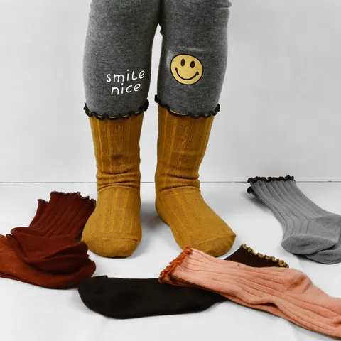 Children's Cotton Thin Breathable Ruffle Lettuce Edge Crew Socks Cute Solid Color Summer Baby Socks For Girls And Boys