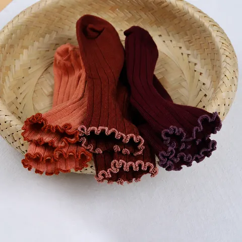 Children's Cotton Thin Breathable Ruffle Lettuce Edge Crew Socks Cute Solid Color Summer Baby Socks For Girls And Boys