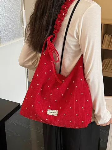 Borsa a Tracolla Floreale Plissettata Casual da Donna Grande Capacità Morbido Poliestere Borsa Tote a Spalla Stile Coreano Hobo