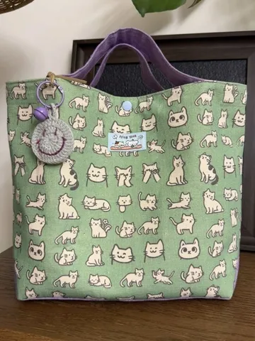 Borsa Tote in Tela con Stampa Gatto Verde Graziosa Borsa a Mano Casual Lavoro Grande Capacità