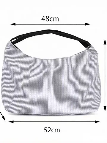 Borsa Tote in Tela Rigata Casual Grande Capacità Borsa a Tracolla Leggera Abbinamento Quotidiano Borsa a Mano per Donna