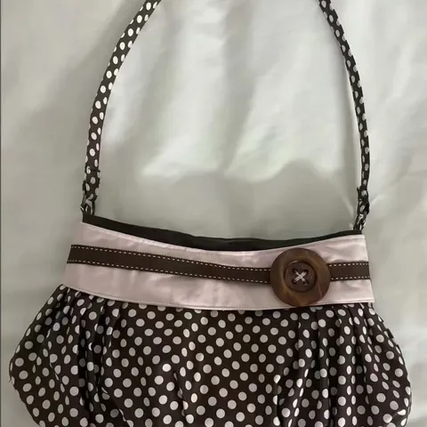 Borsa Sottobraccio Retrò a Pois in Tessuto Oxford Borsa Nuvola Plissettata Accento Bottone di Legno Moda Donna Borsa Casual