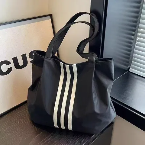 Borsa Tote da Donna di Grande Capacidad Borsa a Tracolla a Righe Casual Grande Borsa da Viaggio in Tela Borsa di Stoccaggio Portatile