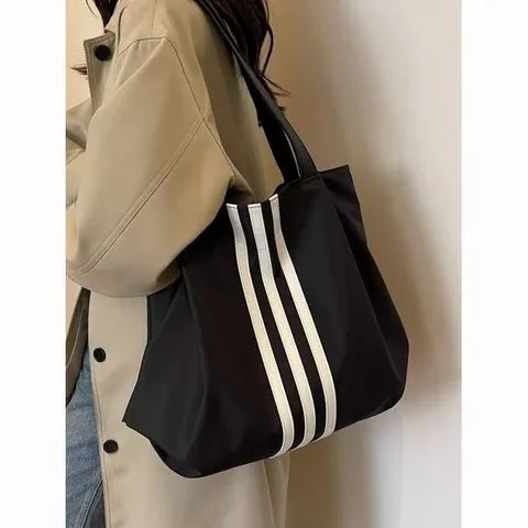 Borsa Tote da Donna di Grande Capacidad Borsa a Tracolla a Righe Casual Grande Borsa da Viaggio in Tela Borsa di Stoccaggio Portatile