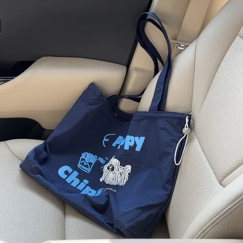 Borsa Tote in Tela da Donna Simpatico Ricamo Cucciolo Cartone Animato Borsa a Tracolla Grande Capacità Casual Viaggio Borsa a Mano